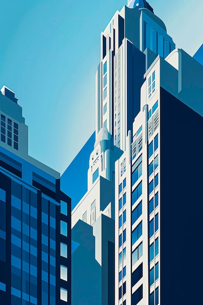 Illustrazione AI generativa degli edifici di New York visti dal basso con colori vivaci