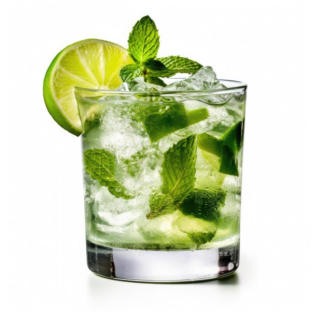 Illustrazione ai generativa del bicchiere di cocktail mojito con limone e menta