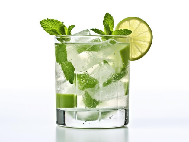 Illustrazione ai generativa del bicchiere di cocktail mojito con limone e menta