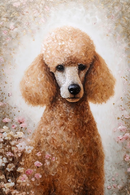 Illustrazione ai generativa del cane barboncino nello stile dell'illustrazione dell'olio strutturato