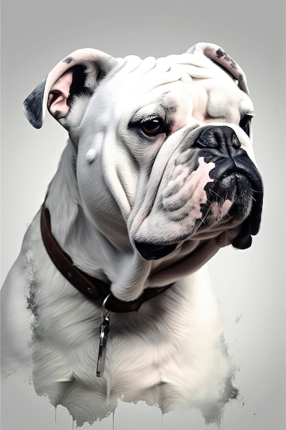 Illustrazione AI generativa del cane bulldog inglese bianco con sfondo bianco puro