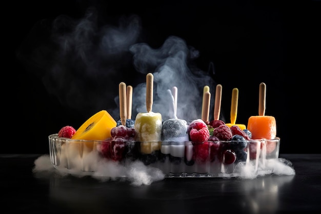 Illustrazione AI generativa del gelato di ghiaccioli di frutta naturale fatto in casa