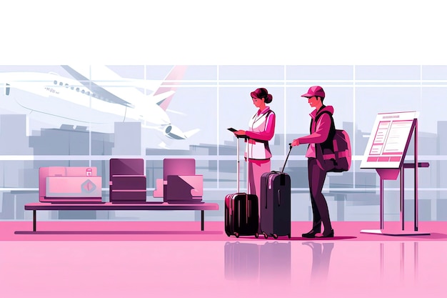 Illustrazione AI generativa del personale di terra nell'aeroporto della compagnia aerea Stile di illustrazione vettorialeArte digitale