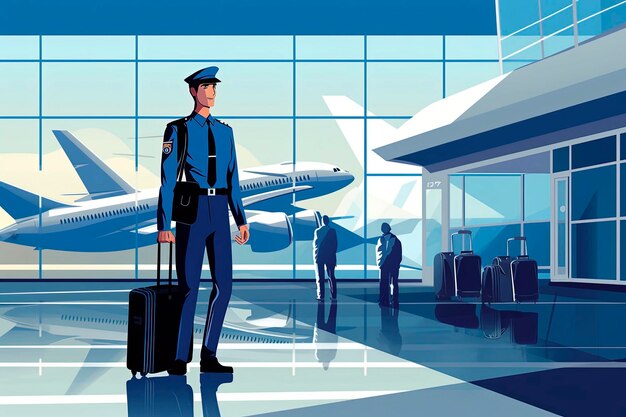 Illustrazione AI generativa del personale di terra nell'aeroporto della compagnia aerea Stile di illustrazione vettorialeArte digitale