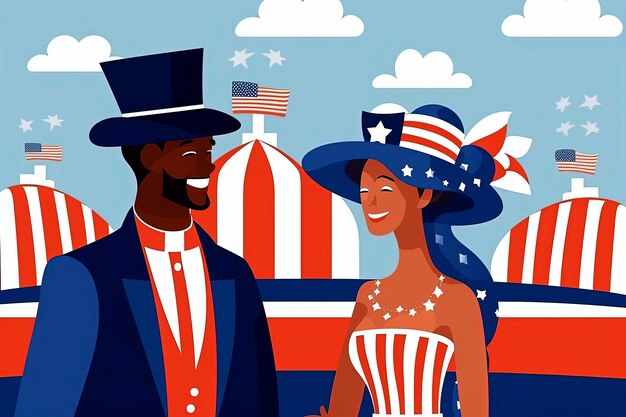 Illustrazione AI generativa del popolo americano che celebra la commemorazione del 4 luglio