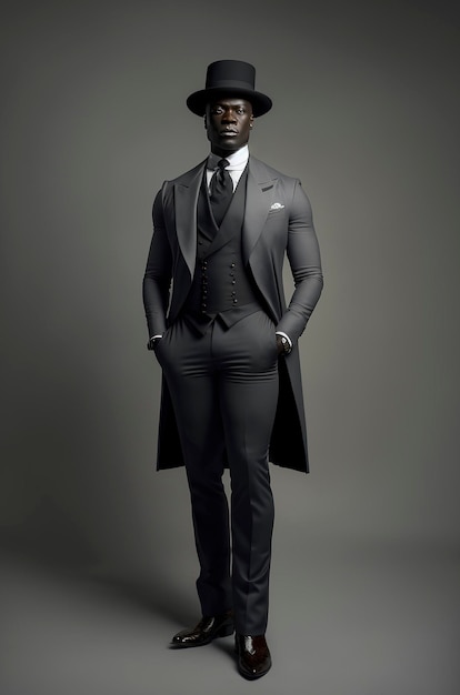 Illustrazione AI generativa dell'uomo afroamericano vestito in moda couture