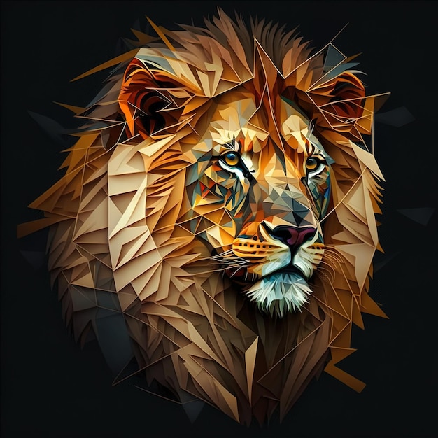 Illustrazione AI generativa della creatività del leone fatta di forme geometriche colorate sullo sfondo Leader coraggio forte e coraggioso leone maestoso