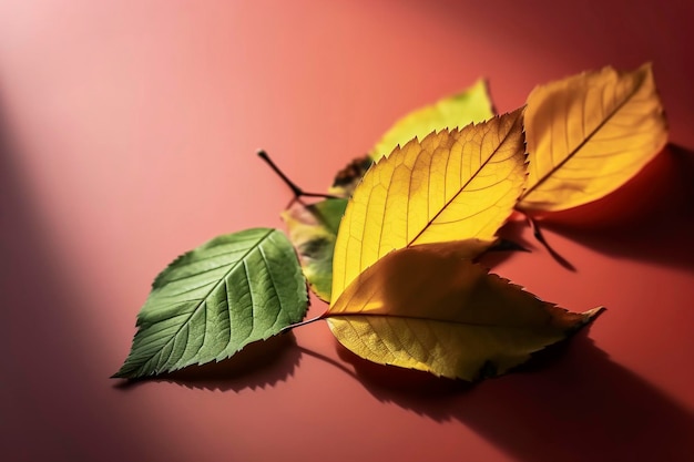 Illustrazione AI generativa dello sfondo con foglie colorate autunnali illuminate con raggi di sole