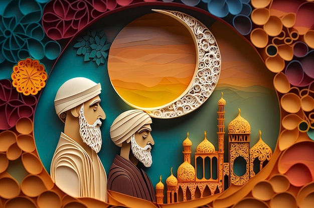 Illustrazione AI generativa dello sfondo delle immagini del Ramadan musulmano