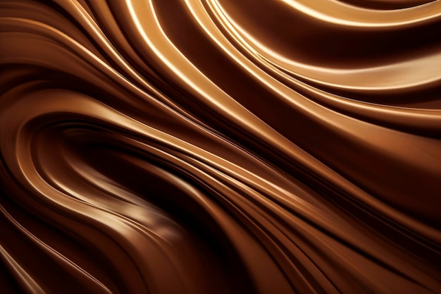 Illustrazione AI generativa dello sfondo di cioccolato con movimenti ondulatori Vista dall'alto