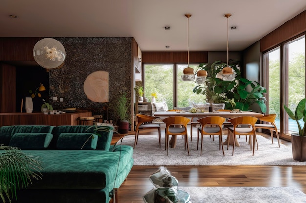 Illustrazione AI generativa di Modern Living Room un interno di casa di lusso con mobili riciclati