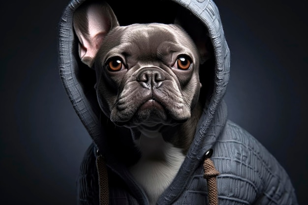 Illustrazione AI generativa di un cane vestito con abiti hip hop e occhiali da sole