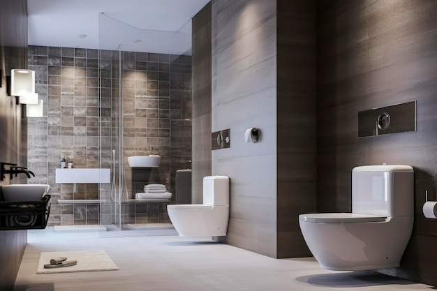 Illustrazione AI generativa di un grande bagno di lusso con un design lussuoso