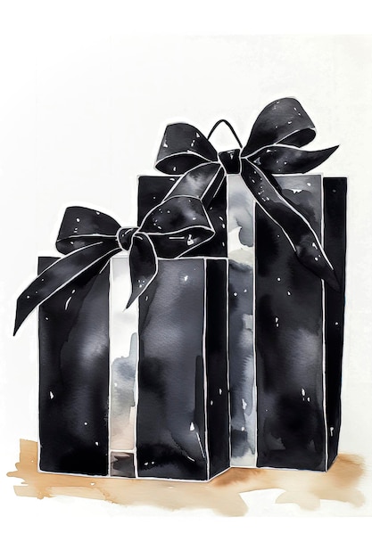 Illustrazione AI generativa di un sacchetto di carta pieno di regali in stile illustrazione Arte digitale