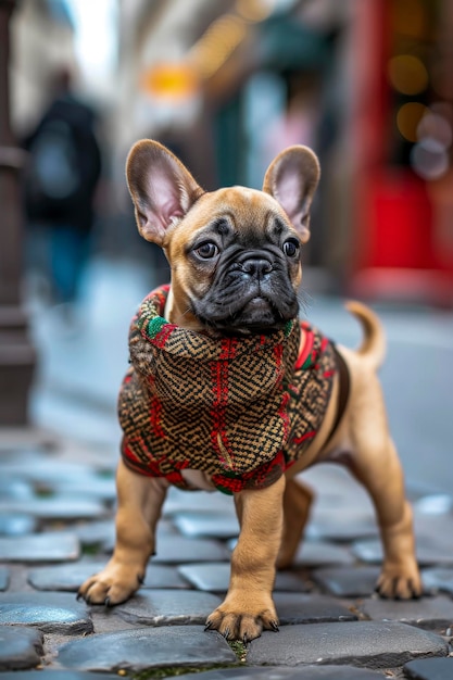 Illustrazione AI generativa di un simpatico cane vestito con abiti di lusso