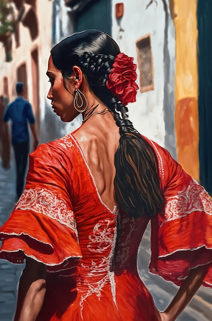 Illustrazione AI generativa di una giovane donna che balla il flamenco