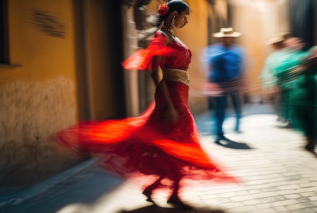 Illustrazione AI generativa di una giovane donna che balla il flamenco