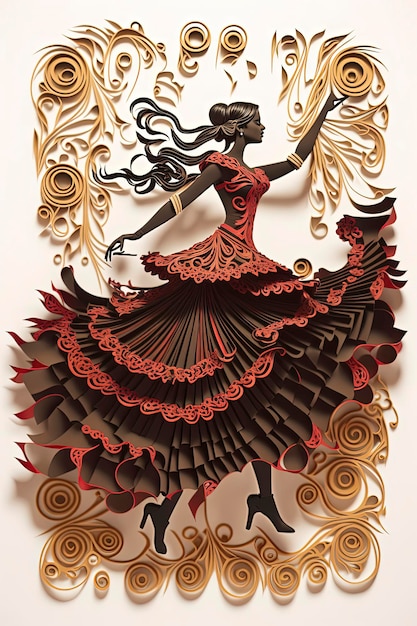 Illustrazione AI generativa di una giovane donna che balla il flamenco