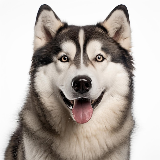 Illustrazione AI generazione Alaskan Malamute faccia colpo isolato su sfondo bianco Cane da compagnia