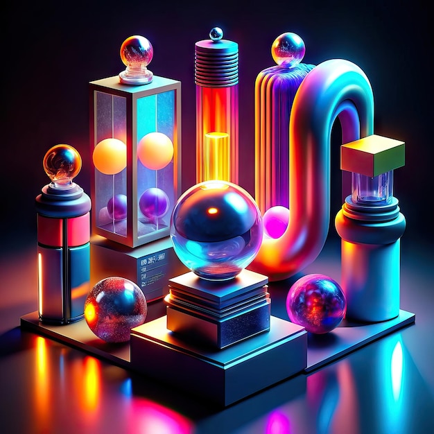 Illustrazione al neon con forme astratte