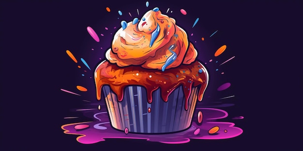 Illustrazione all'avanguardia orizzontale di pasticceria di muffin appena cotta