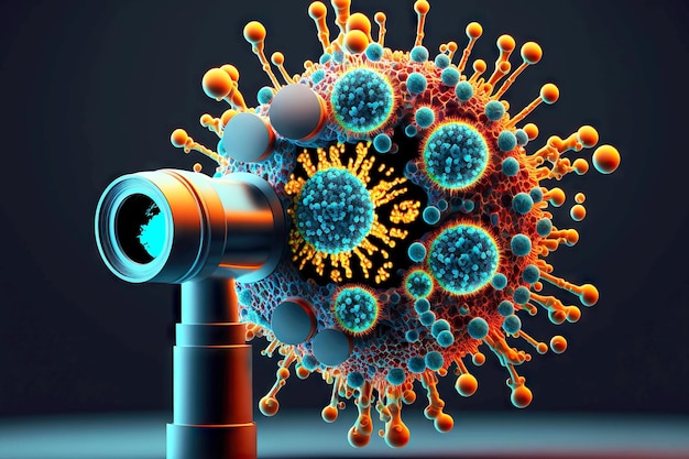 Illustrazione antiscientifica di virus virali al microscopio creata con intelligenza artificiale generativa