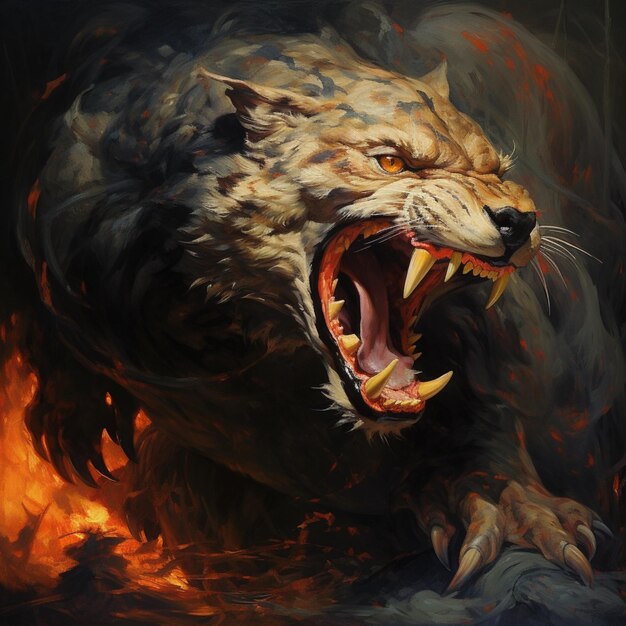 Illustrazione arrabbiata della tigre con il fuoco