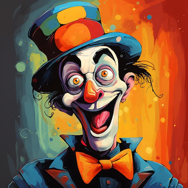 Illustrazione Arte Espressionista Stile Divertente Clown Cartoon Personaggio creativo anime carino