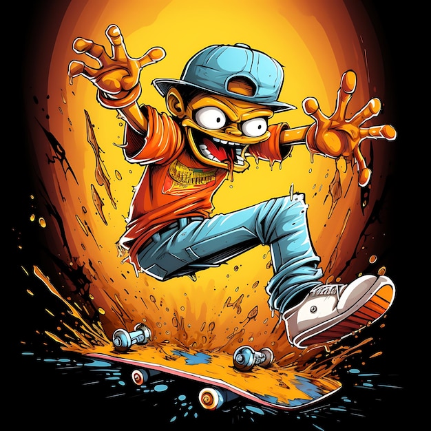 Illustrazione Arte Graffiti Stile Skateboarding divertente Personaggio di cartone animato creativo anime carino