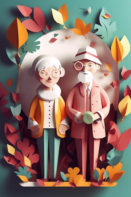 Illustrazione artigianale 3D di nonni e nonne