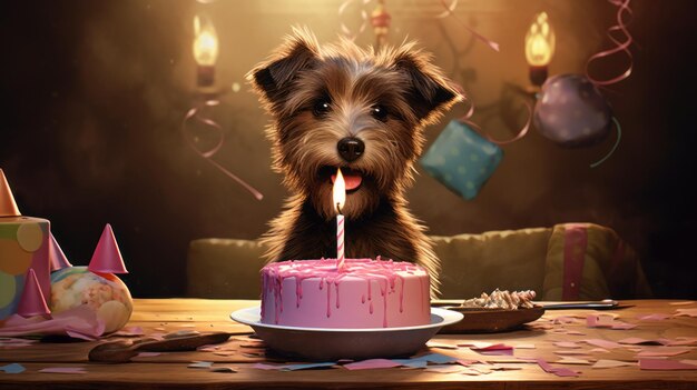 Illustrazione artistica digitale di compleanno del cane