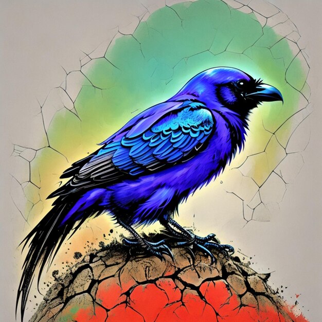 Illustrazione artistica digitale di uccelli colorati Crow