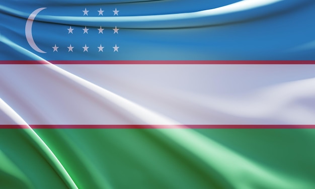 illustrazione astratta 3d della bandiera dell'uzbekistan su tessuto ondulato