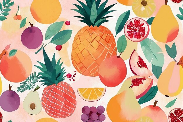 Illustrazione astratta del collage di frutta pastello con modelli e texture