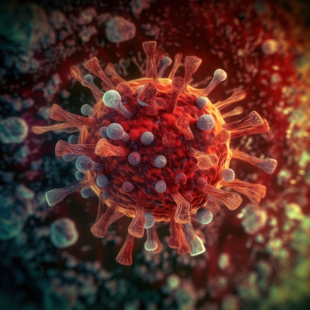 Illustrazione astratta della scienza della salute delle cellule Sfondo astratto del virus nello spazio IA generativa