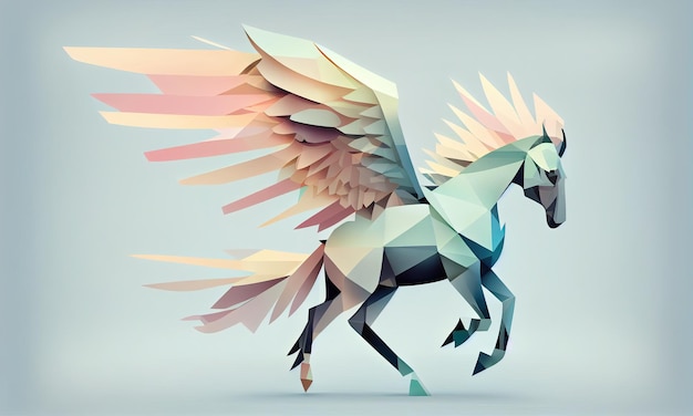 Illustrazione astratta di uno sfondo minimalista animale pegaso in colori pastello IA generativa