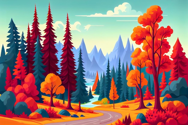 Illustrazione autunno foresta minimalismo IA generativa