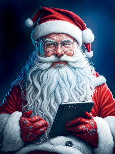 illustrazione Babbo Natale con lo smartphone