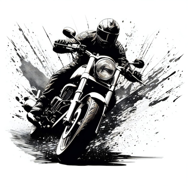 illustrazione bianca e nera di motocicletta