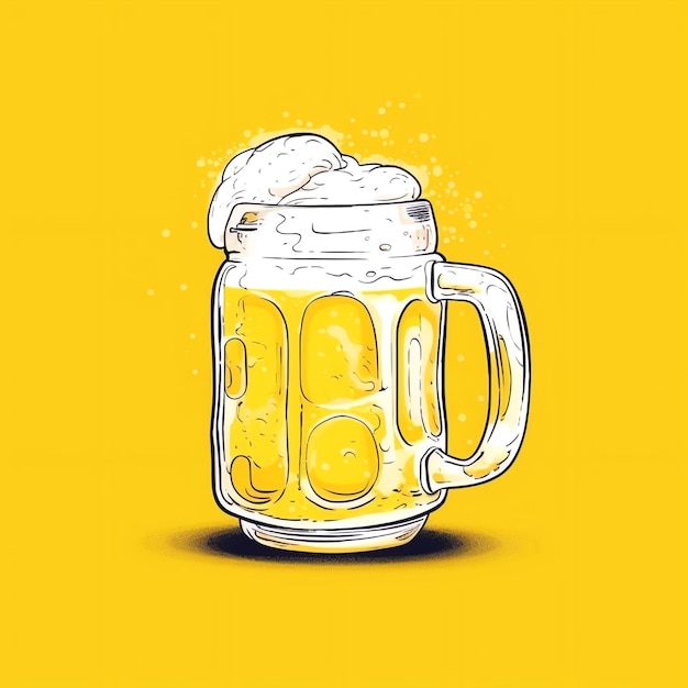 Illustrazione bianca su giallo Twotone semplice illustrazione stilizzata astratta di una bottiglia di birra