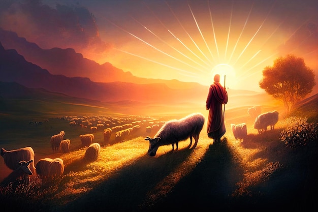 Illustrazione biblica di Gesù come pastore.