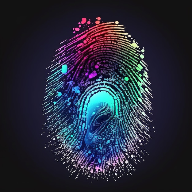 Illustrazione biometrica delle impronte digitali in colori vivaci e sfondo isolato.