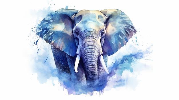 Illustrazione blu dell'elefante dell'acquerello AI Generativo AI generativo