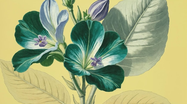 Illustrazione botanica ad acquerello di fiori e foglie vivaci