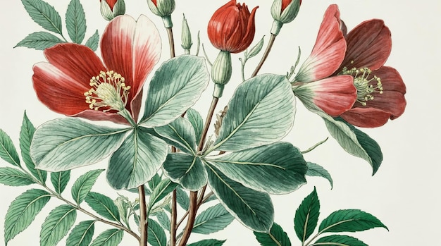 Illustrazione botanica d'epoca di un fiore rosso