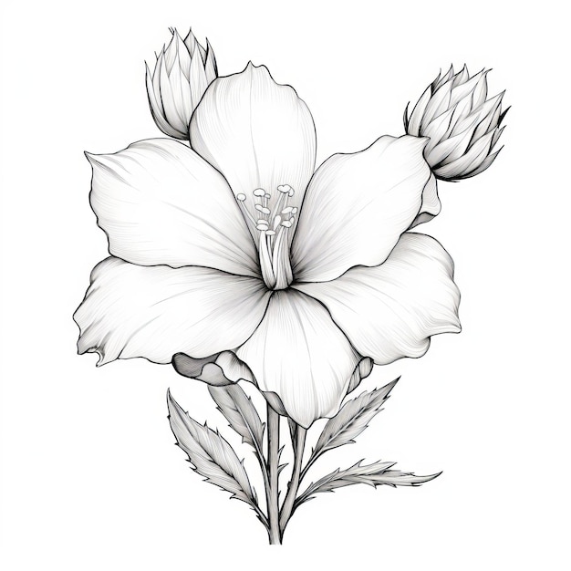 Illustrazione botanica del fiore dell'ibisco in bianco e nero
