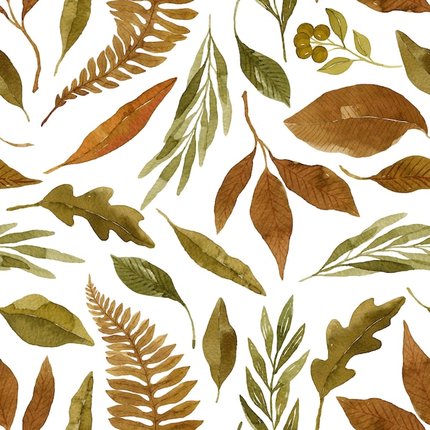 Illustrazione botanica del modello senza cuciture delle foglie e delle felci di autunno dell'acquerello