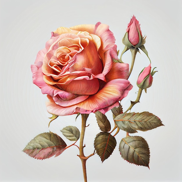 Illustrazione botanica di fiori di rosa Fiori di rose Illustrazione di AI generativa astratta della rosa