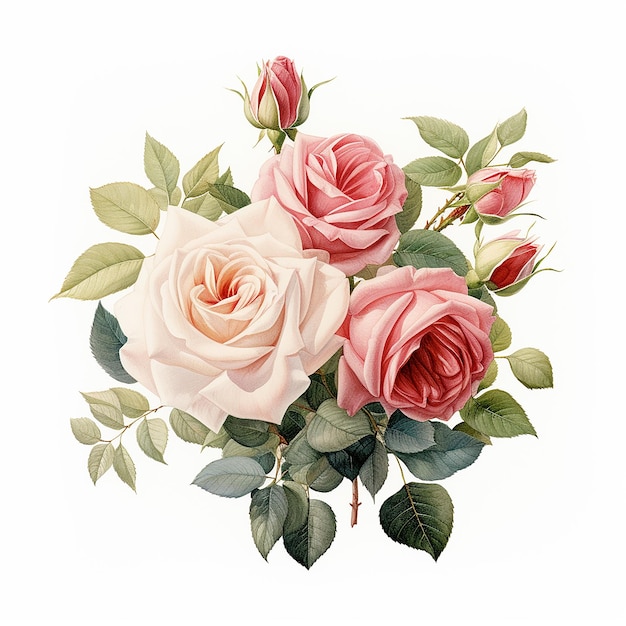 Illustrazione botanica di fiori e foglie in bouquet