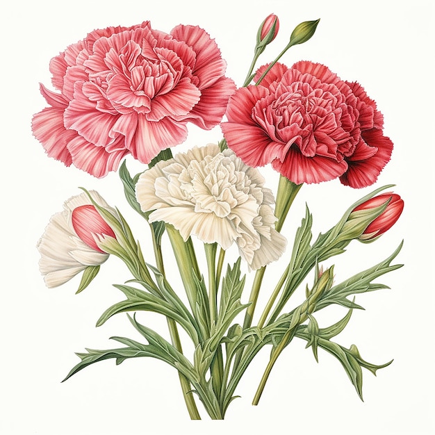 Illustrazione botanica di fiori e foglie in bouquet